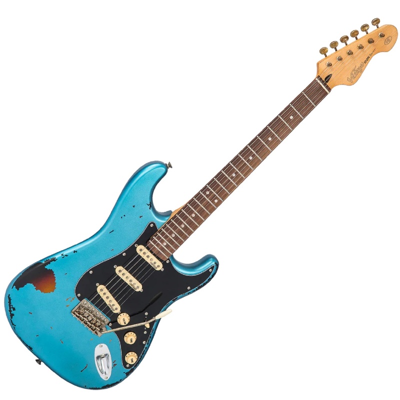 Guitarra Eléctrica Vintage V6 Icon-Distressed Gun Hill Blue Sunburst