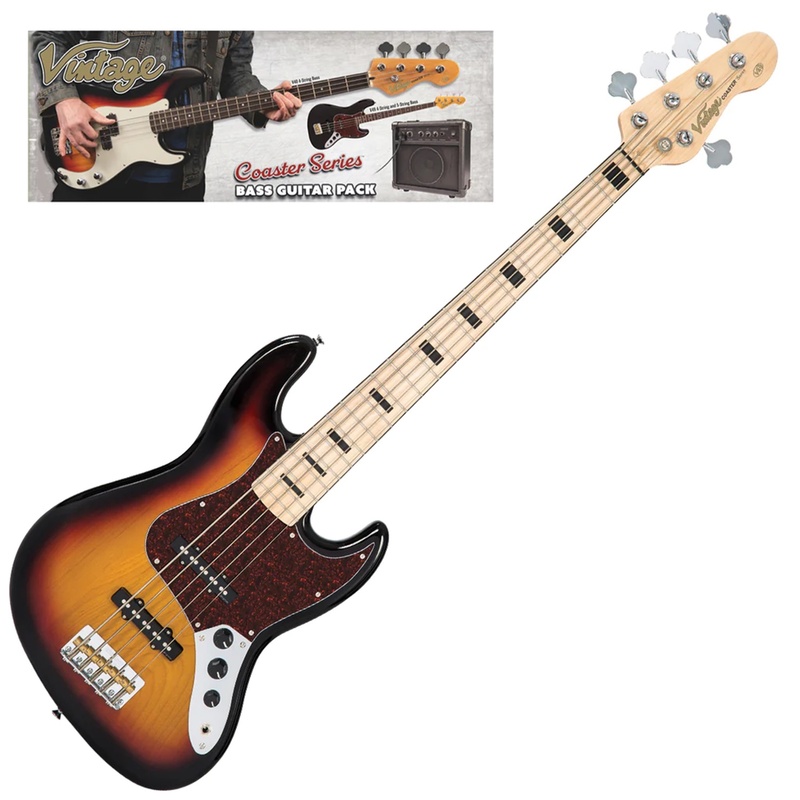 Paquete Bass Vintage V495 Coaster 5 String 3 Tone Sunburst