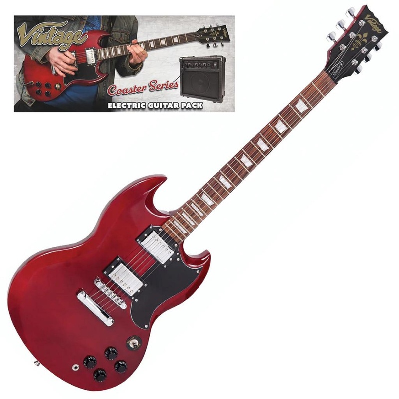 Paquete De Guitarra Vintage V69 Coaster Cherry Red