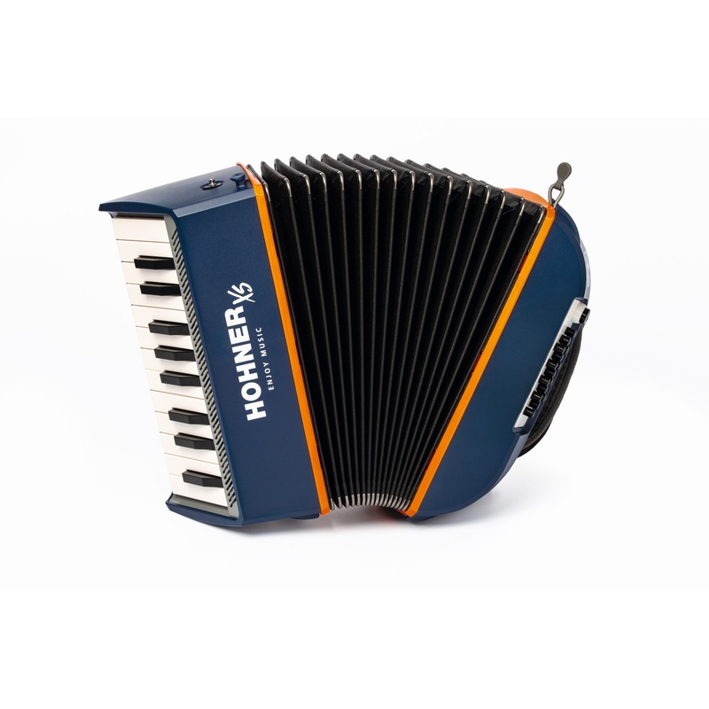 Acordeón De Piano Cromático Hohner Xs Infantil Azul/Naranja Con Mochila