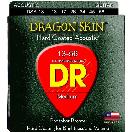 Cuerdas Acustica Dr Dsa-13 Dragon Skin Clear Coated Phosphor Bronze Hexagonal 13-17-26-34-45-56